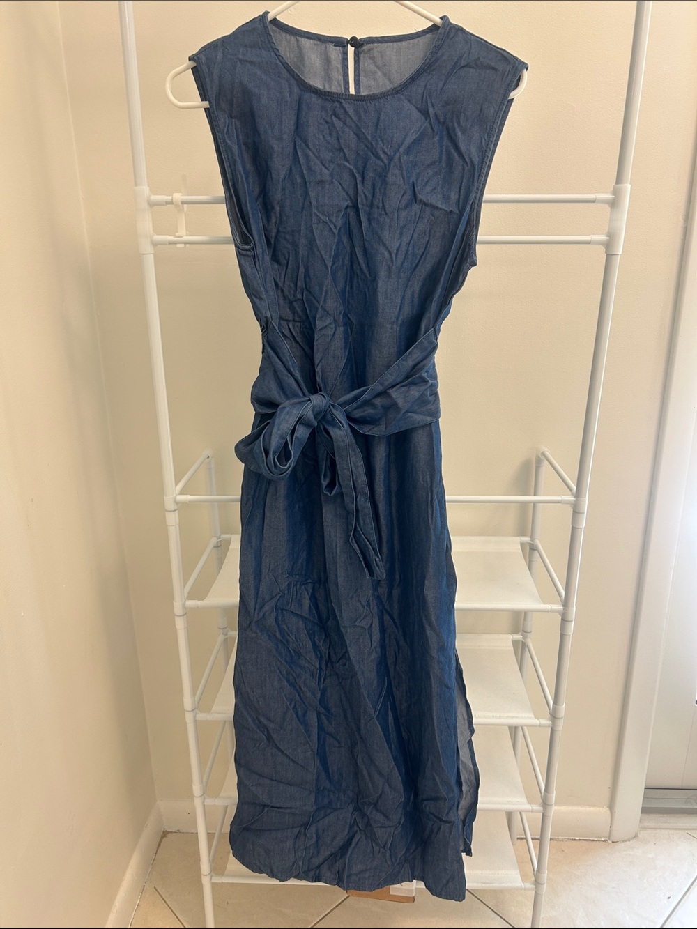 SHEIN Navy Blue Sleeveless Maxi Dress with Tie Waist